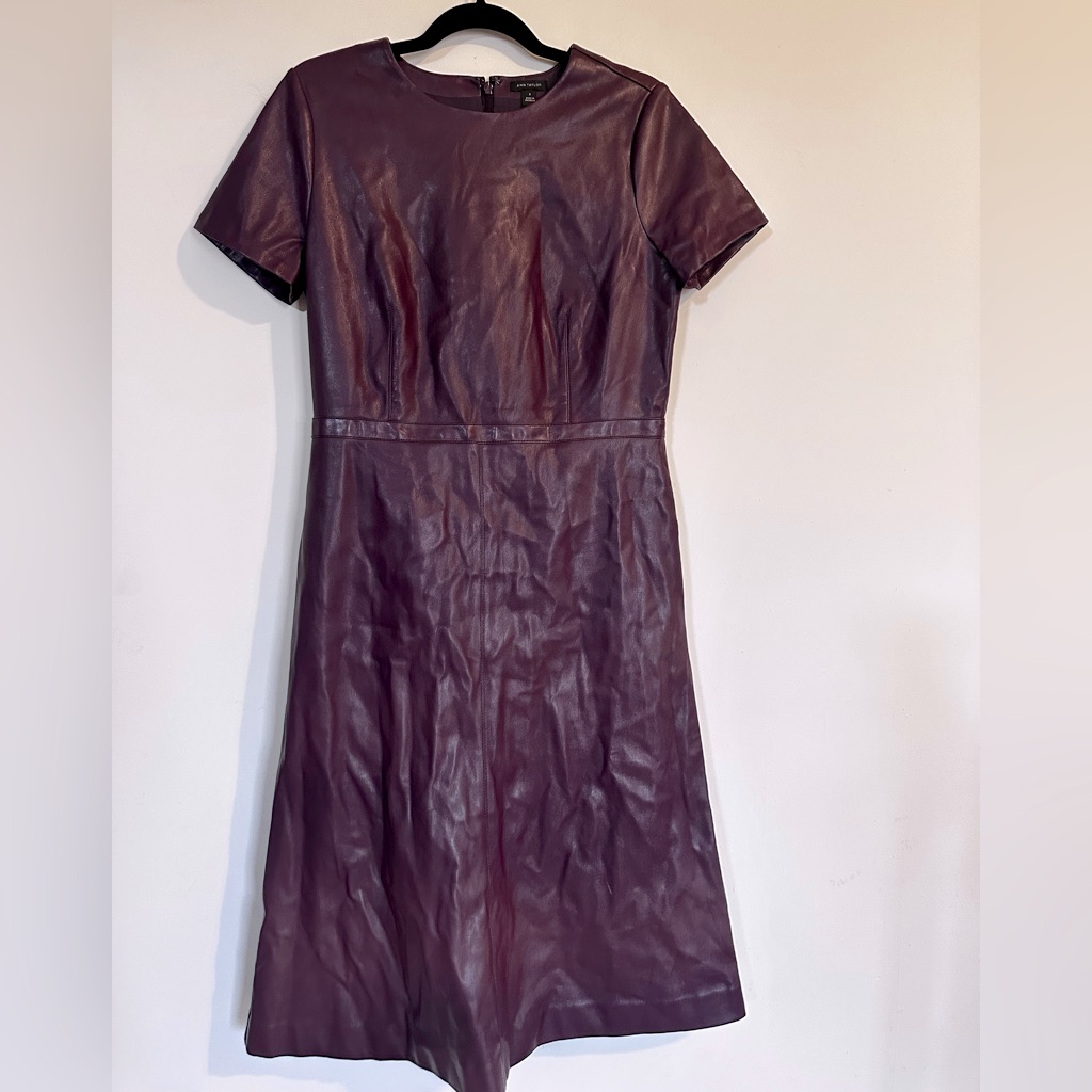 Ann Taylor Vegan Leather Dress In Rich Burgundy Purple